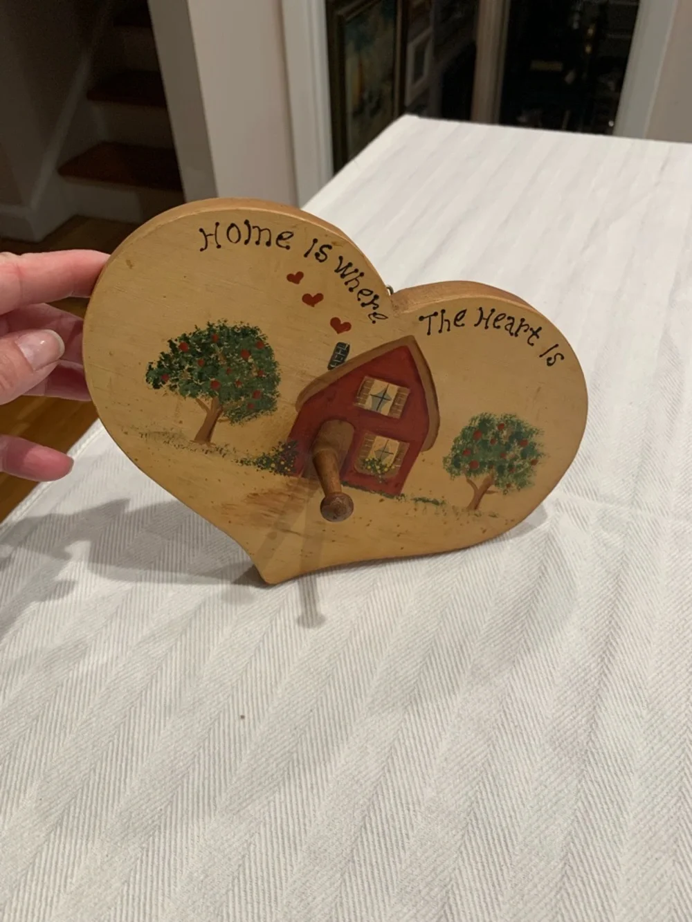Vintage Wooden heart key holder with 
